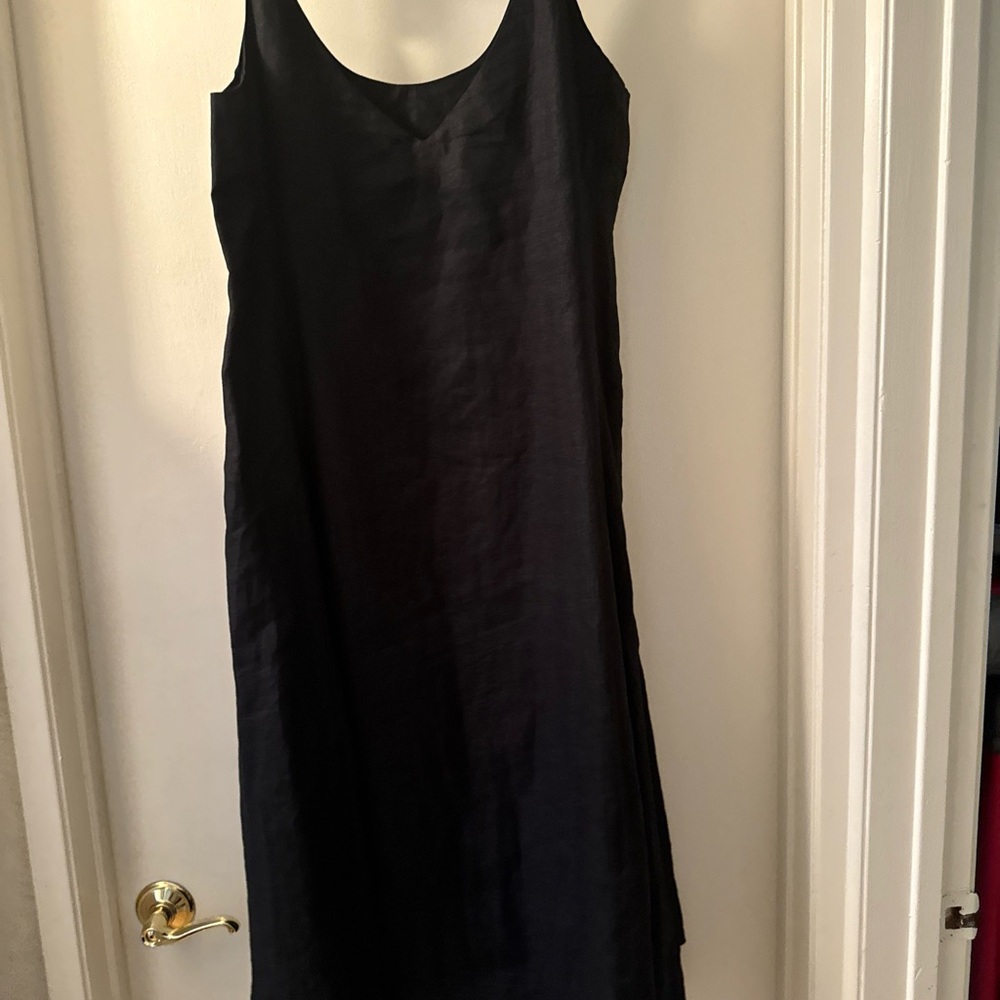 EILEEN FISHER 100% IRISH LINEN Double Layer Lagenlook Dress M black sleeveless - Picture 6 of 7